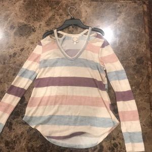 Pastel, long sleeve, cold shoulder blouse